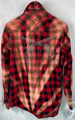 Fanciful Western Style Red and Black Flannel with Pistols Size Small