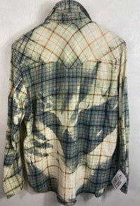Vintage Western Style Grey, Cream and Turquoise Flannel Size Large