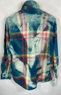 Vintage Turquoise, Light Blue, Red and Cream Flannel Size Small