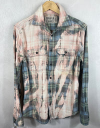 Vintage Pale Blue, Cream, Pink and Seafoam Green Flannel Size Medium
