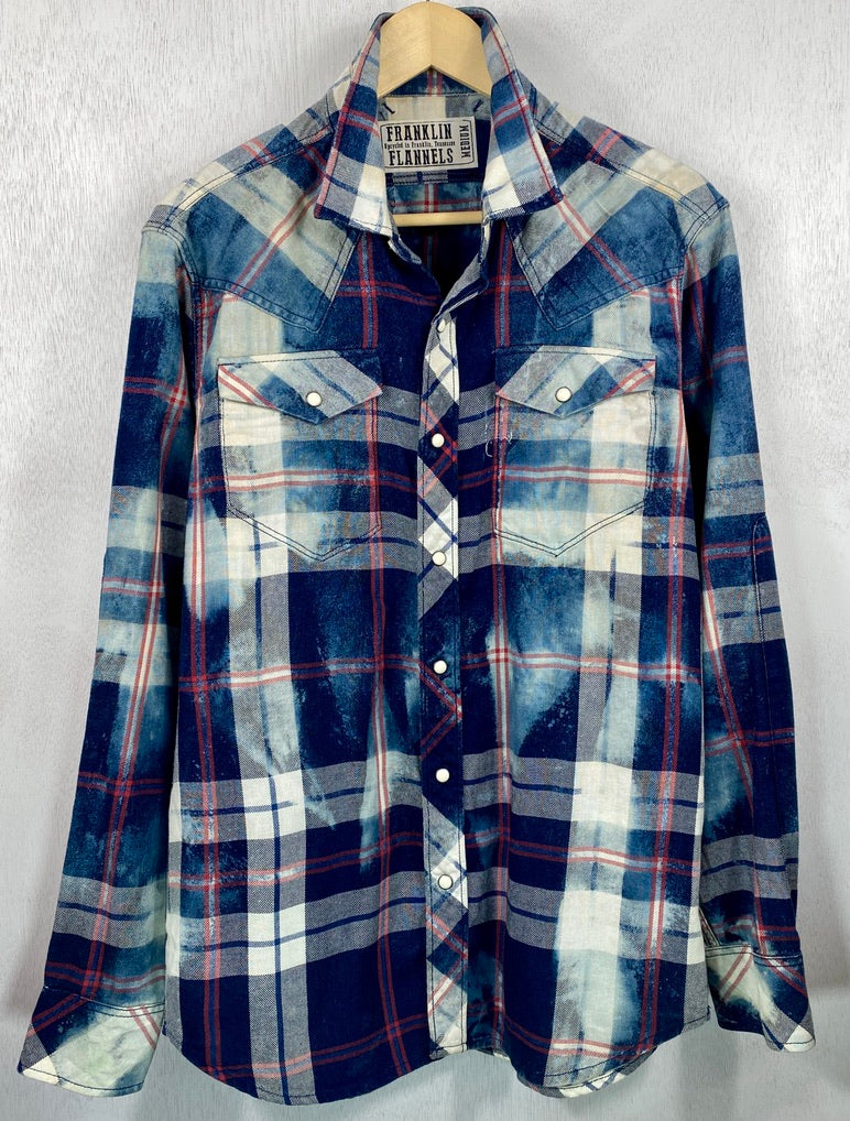 Vintage Western Style Navy, Light Blue and Red Flannel Size Medium