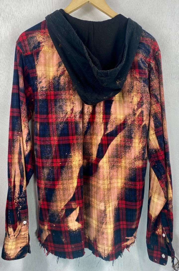Vintage Red, Navy Blue and Black Flannel Hoodie Size Large
