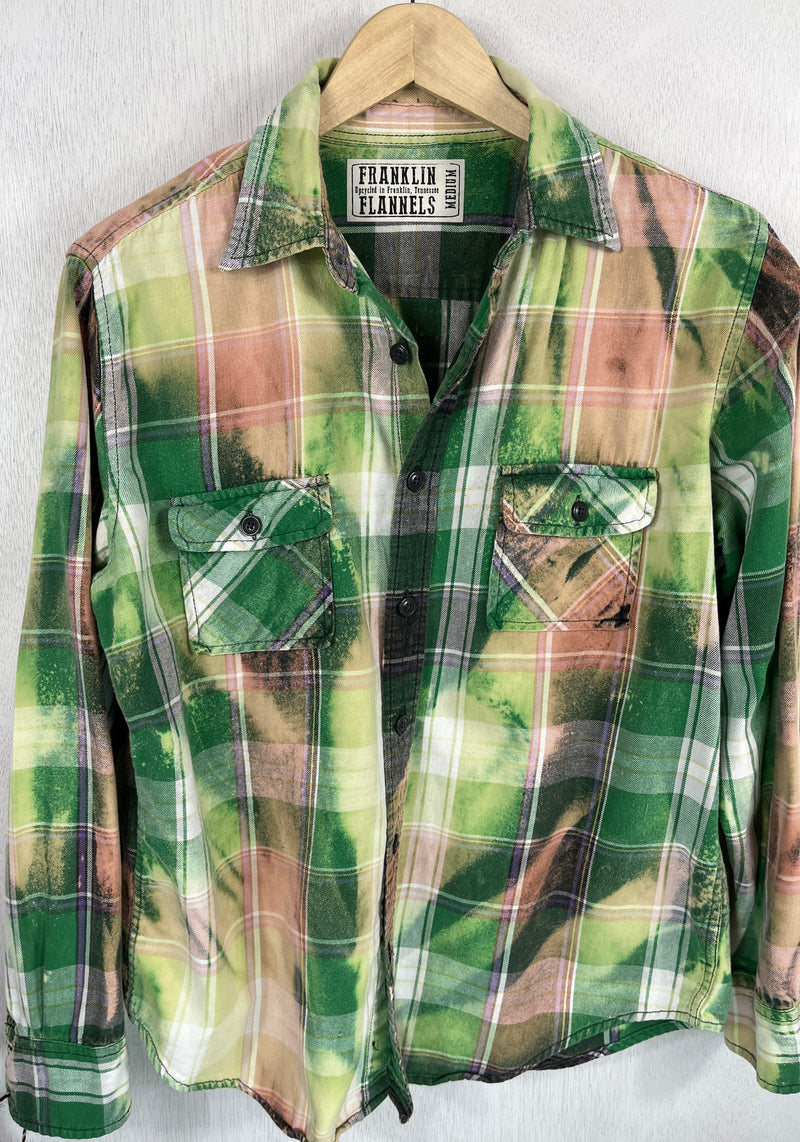 Vintage Green, White and Peach Flannel Size Medium