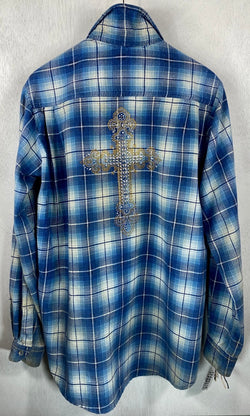 Fanciful Royal Blue, Navy and White Flannel with Cross Size Medium
