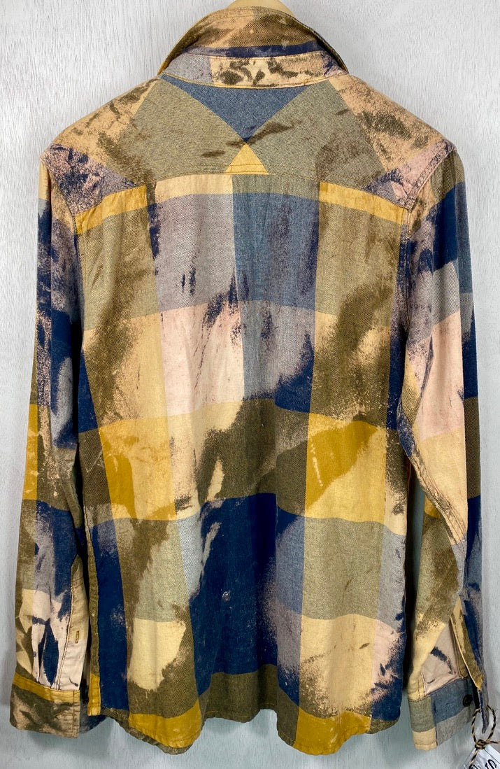 Vintage Blue, Grey and Mustard Flannel Size Small
