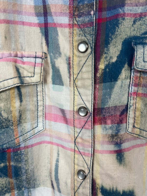 Vintage Western Style Teal, Cream and Pink Flannel Size XS