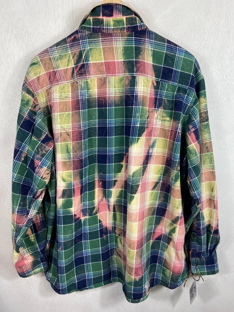 Vintage Green, Blue, Pink and Light Yellow Flannel Size XL