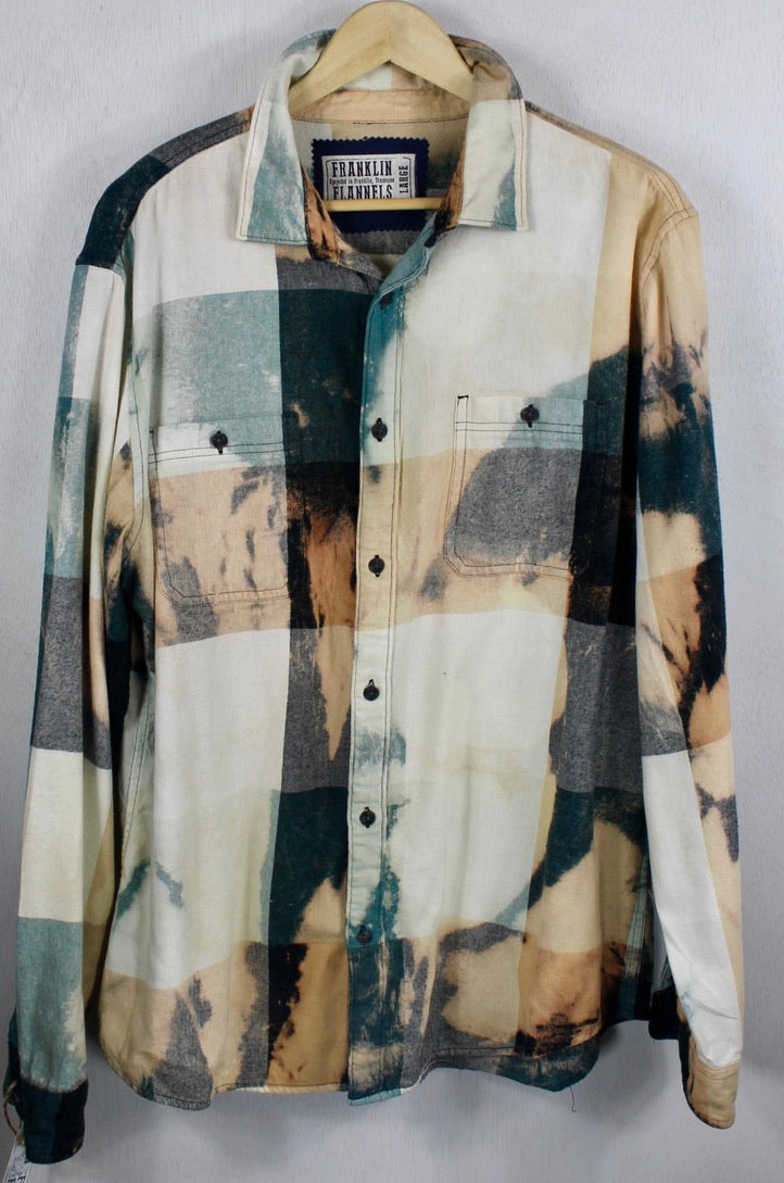 Vintage Teal, Light Green, Black and Peach Flannel Size Large