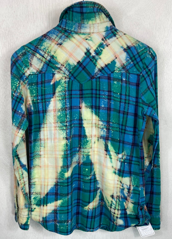 Vintage Western Style Turquoise and Navy Blue Flannel Size XS