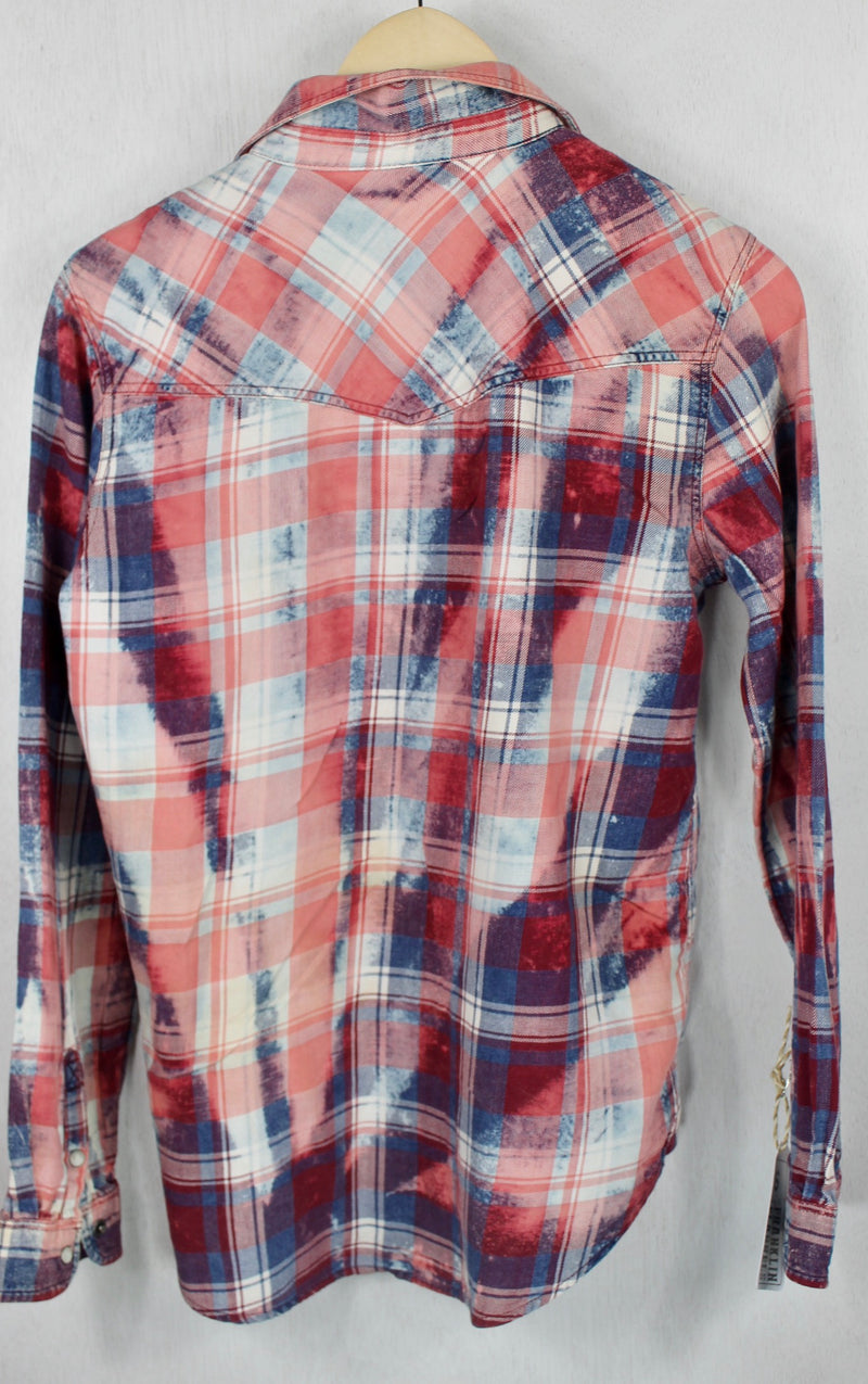 Vintage Western Cut Dark Red, Blue and White Flannel Size Small