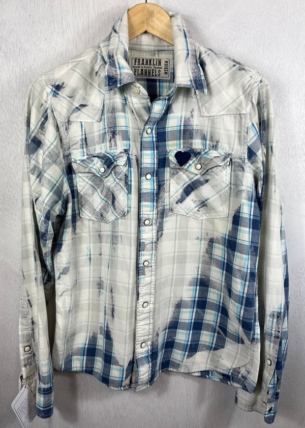 Vintage Western Style Navy, Turquoise and White Flannel Size Medium
