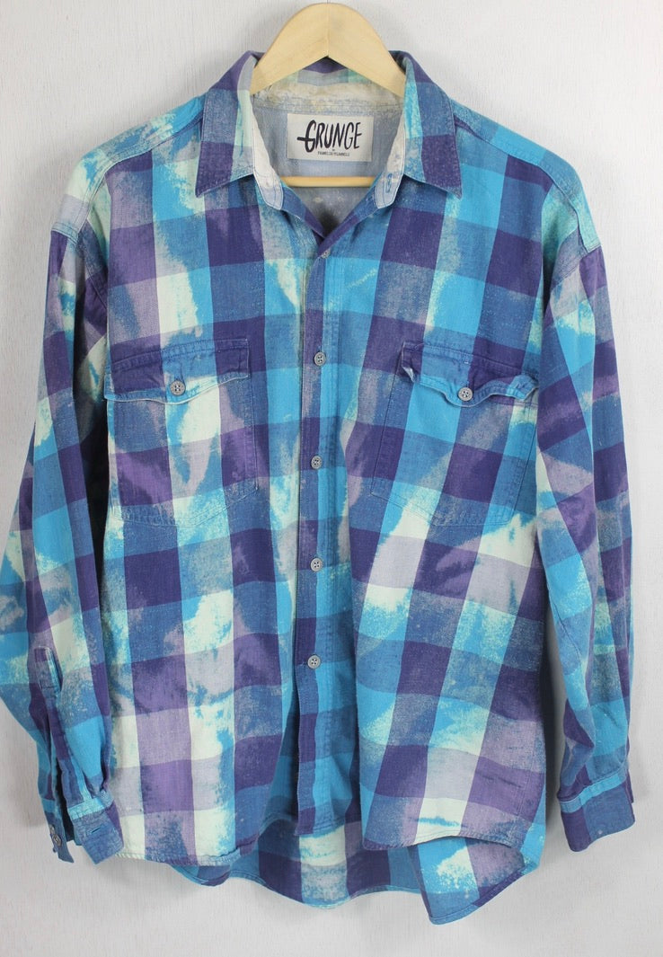 Vintage Grunge Turquoise and Royal Blue Flannel Size Large