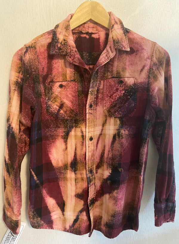 Vintage Burgundy, Pink and Cream Flannel Size Youth Medium