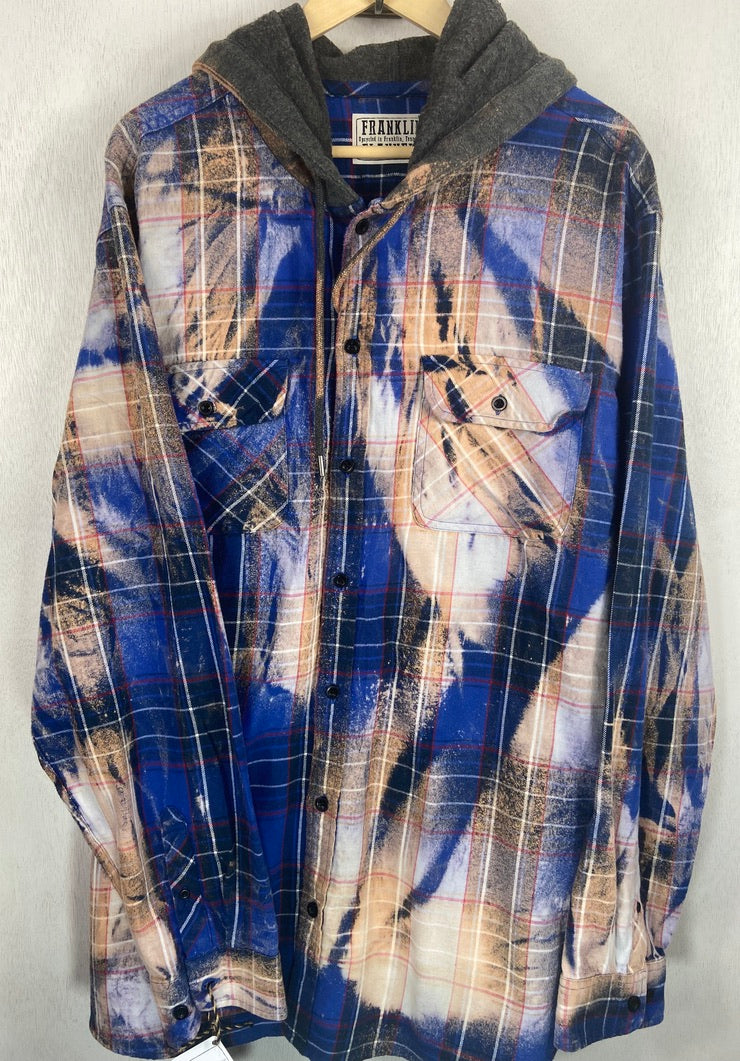 Vintage Blue, Grey and Red Flannel Hoodie Size XXL