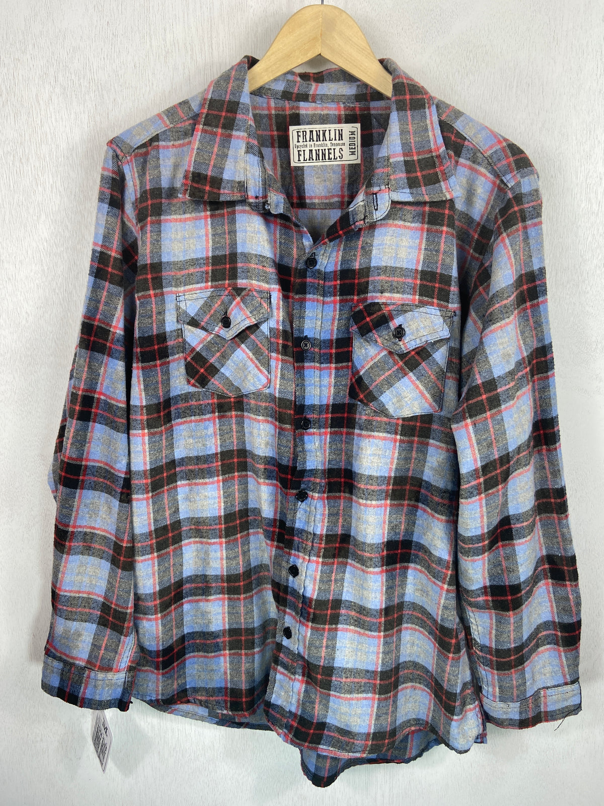 Vintage Retro Light Blue, Red and Black Flannel Size Medium