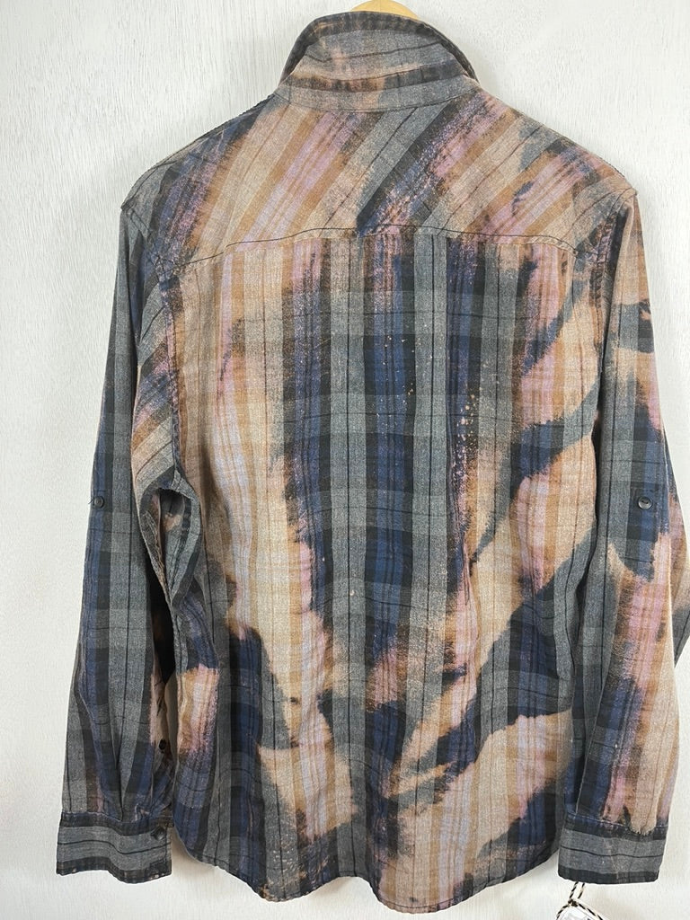 Vintage Navy Blue, Black and Taupe Flannel Size Large