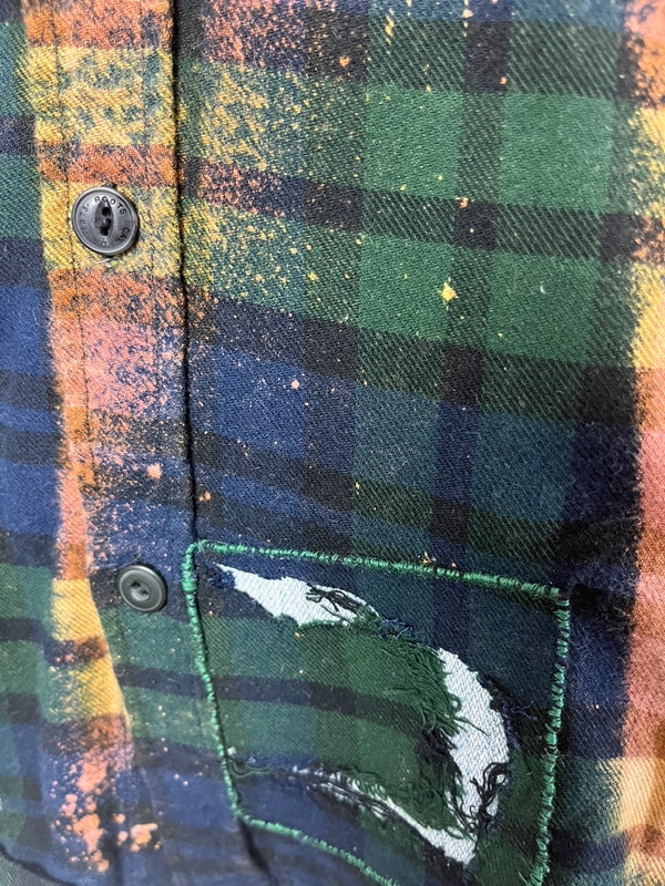 Vintage Green, Navy, Pink, Yellow and Black Flannel Size Small