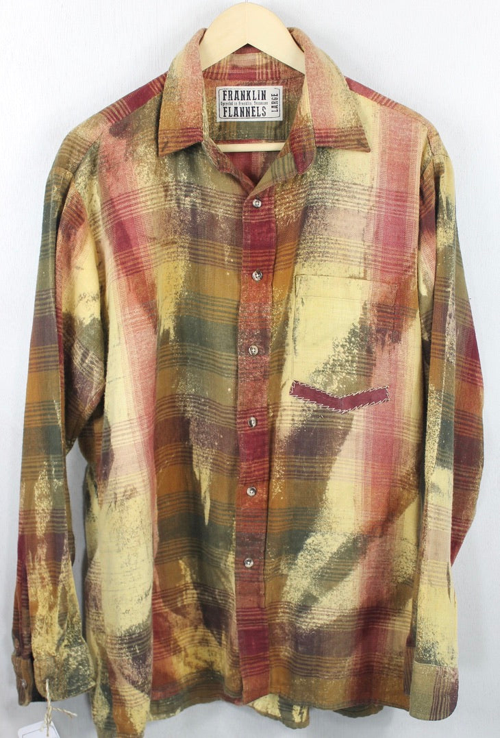 Vintage Deep Red, Gold and Army Green Flannel Size Large