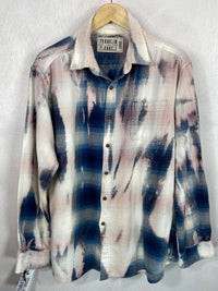 Vintage Navy Blue, Cream and Pink Flannel Size Large