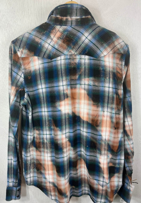 Vintage Western Style Royal Blue, Turquoise, Rust and White Cotton Size Medium
