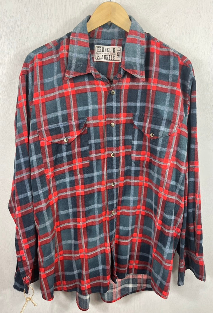 Vintage Retro Navy Blue and Red Flannel Size Large