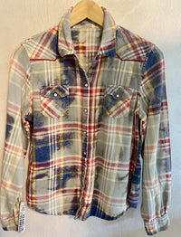 Vintage Western Style Blue, Grey, Yellow and Red Flannel Size Youth Large