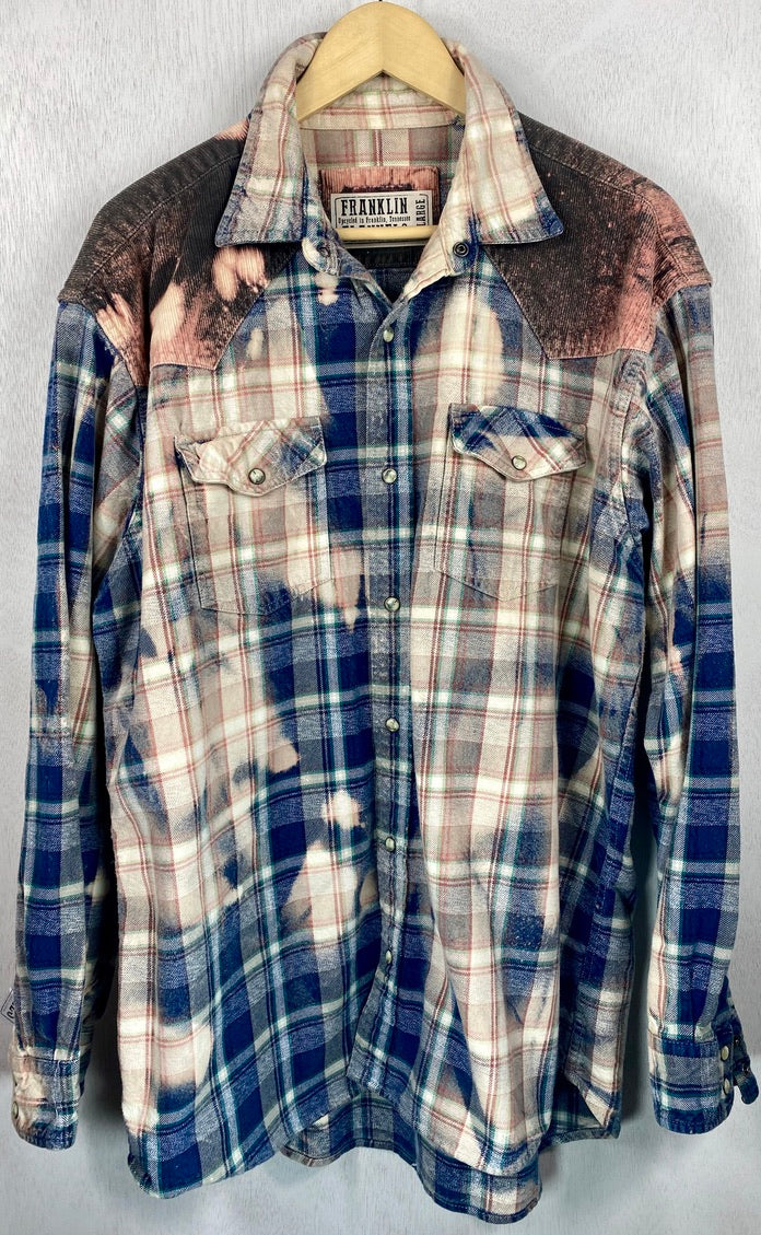 Vintage Western Style Blue, Cream and Navy Flannel Jacket Size XL