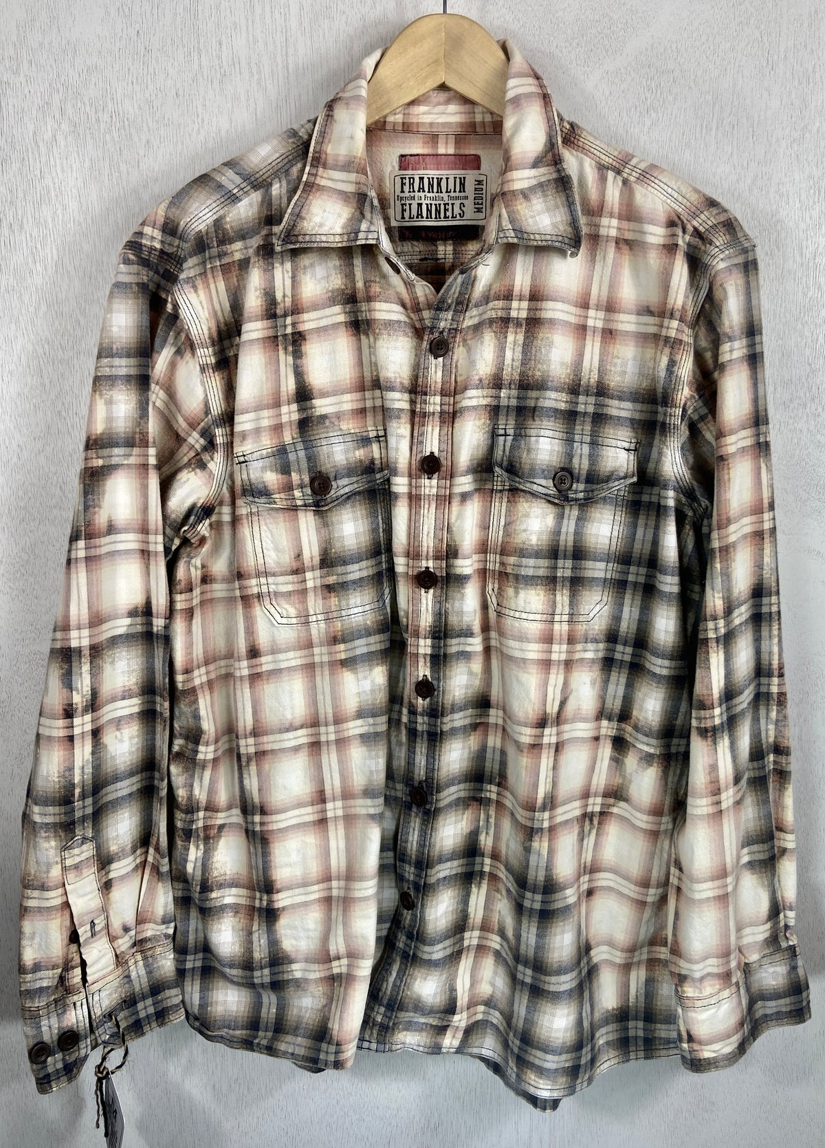 Vintage Grey, Cream and Dusty Rose Flannel Size Medium