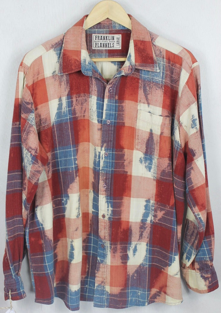 Vintage Burnt Red, Denim Blue and Cream Flannel Size Large
