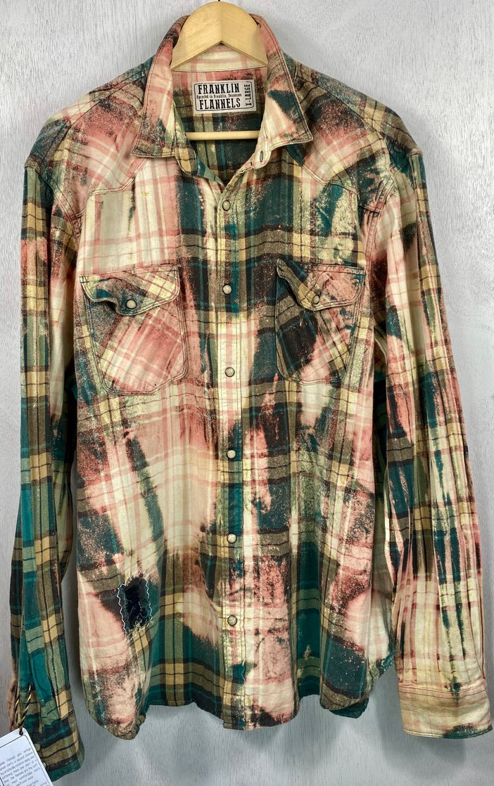 Vintage Western Style Turquoise, Pink and Cream Flannel Size XL