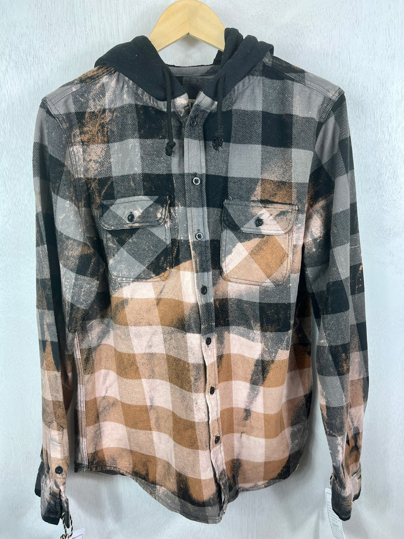 Vintage Black, Grey and Rust Flannel Hoodie Size Small