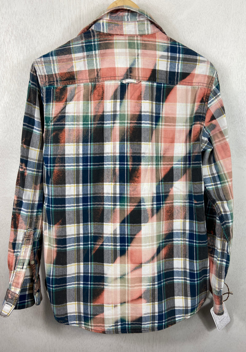 Vintage Green, Teal, Peach and White Flannel Size Medium