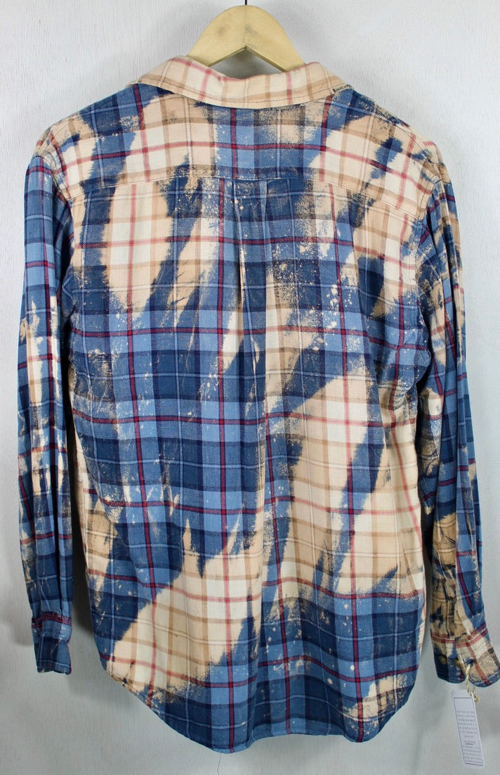Vintage Blue, Cream and Peach Lightweight Flannel Size Small
