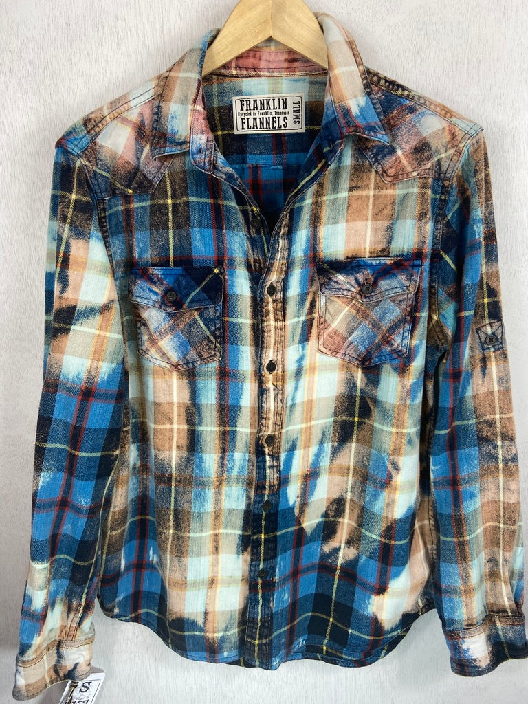 Vintage Turquoise, Royal Blue and Black Flannel Size Small