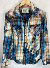 Vintage Turquoise, Royal Blue and Black Flannel Size Small