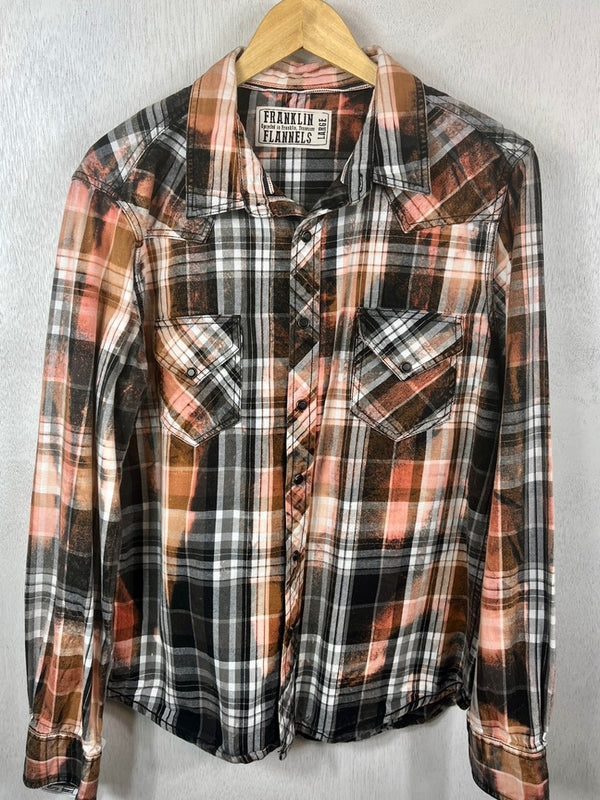 Vintage Western Style Black, Peach and White Flannel Size Large