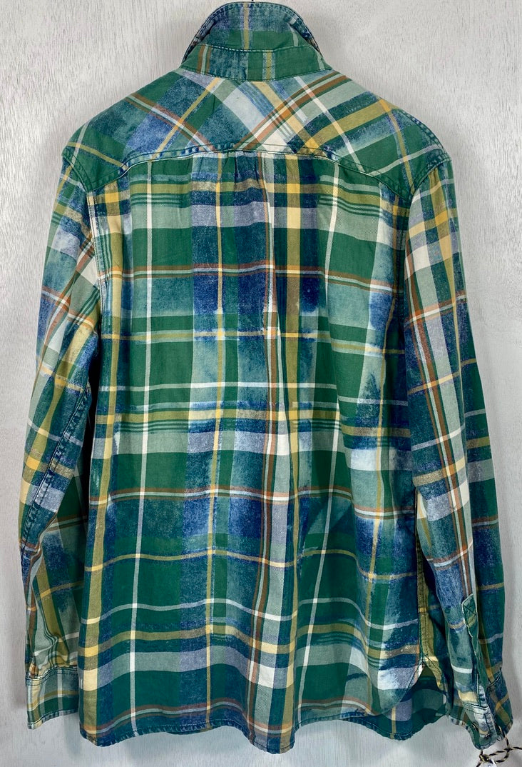 Vintage Green, Blue, Yellow and White Flannel Size Large