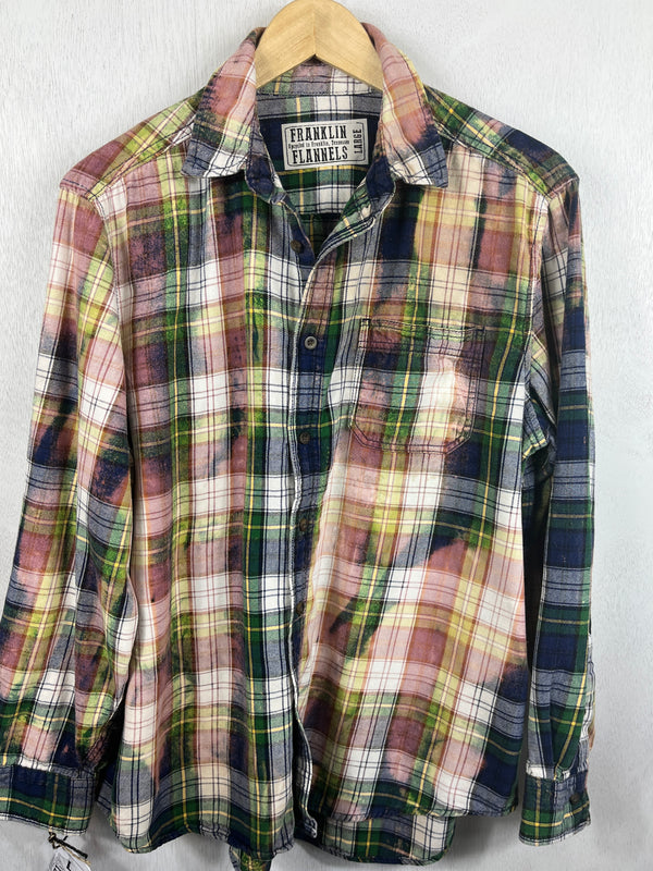 Vintage Green, Lavender, Yellow and White Flannel Size Large