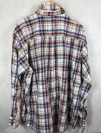 Vintage Light Blue, Maroon, Peach and White Flannel Size XL