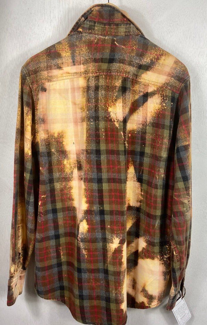 Vintage Army Green, Gold, Grey and Red Flannel Size Medium