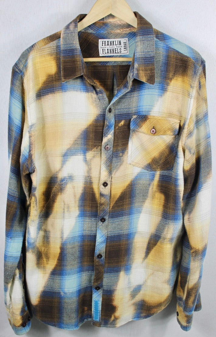 Vintage Blue, Gold and Cream Flannel Size Large