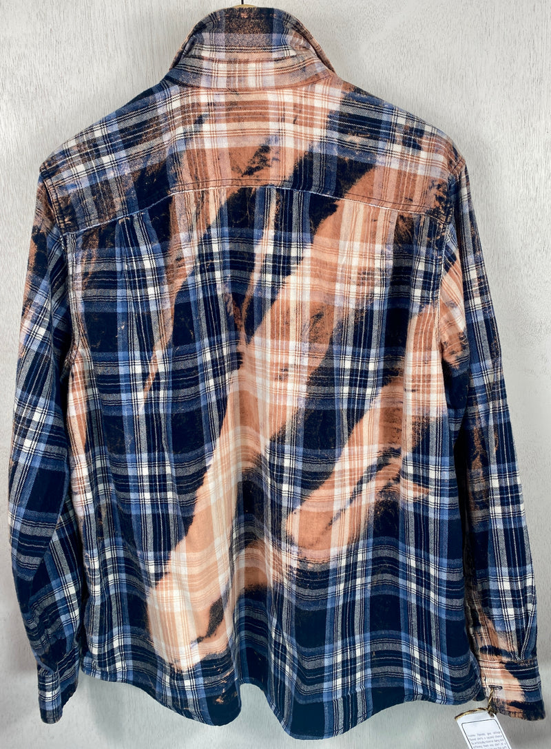 Vintage Grunge Navy Blue, White and Dusty Rose Flannel Size Large