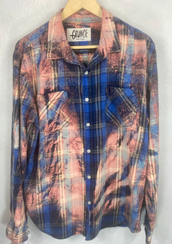 Vintage Grunge Royal Blue and Pink Flannel Size Large