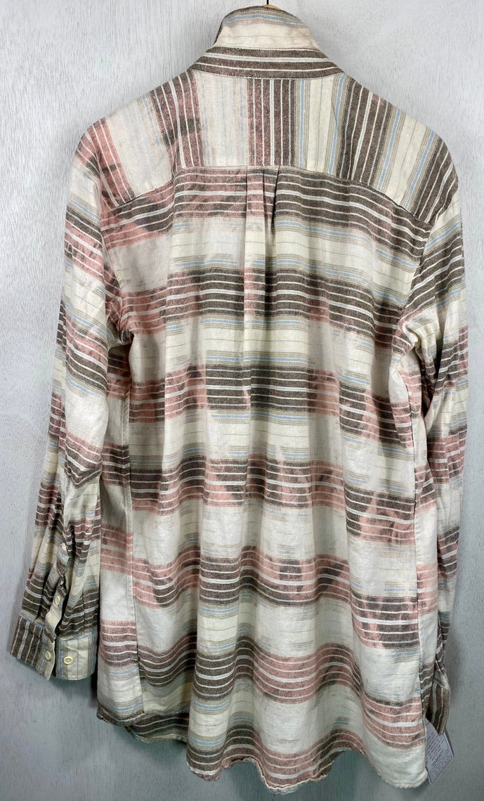 Vintage Western Style Pale Pink, Pale Blue and Cream Flannel Size Large
