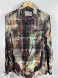 Vintage Seafoam Green, Black and Burgundy Flannel Size Large