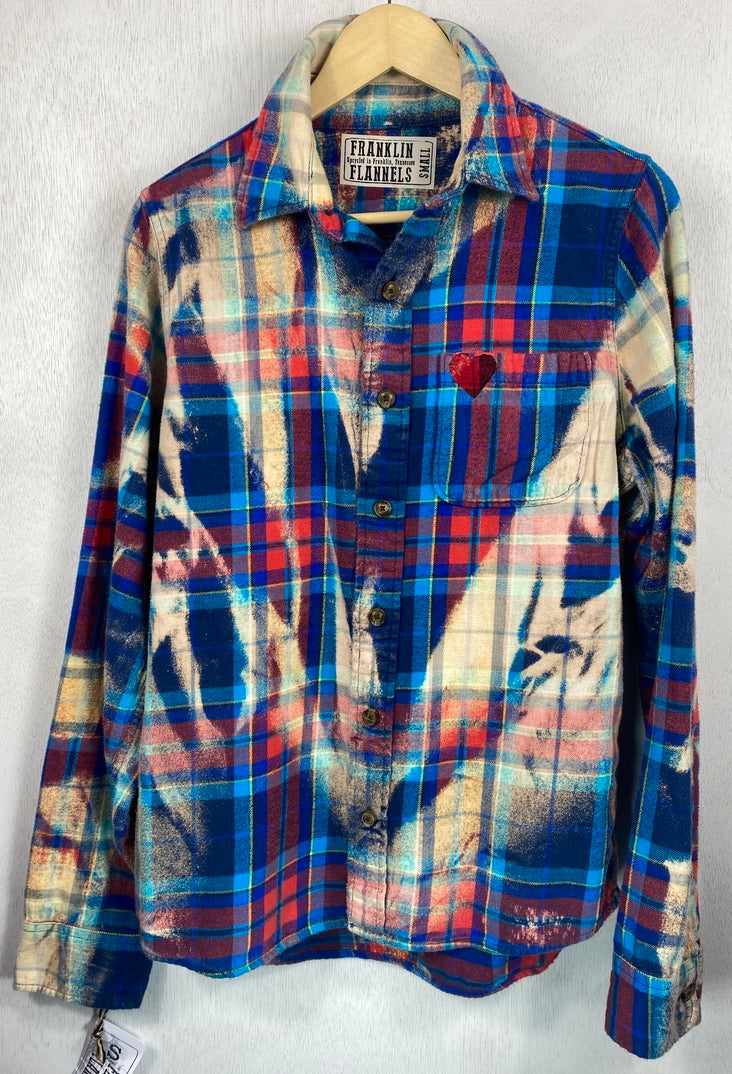 Vintage Royal Blue, Red and Cream Flannel Size Small
