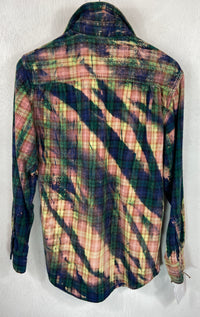 Vintage Navy Blue, Green and Pink Flannel Size Small