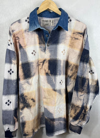 Vintage Navy Blue, Cream and Peach Flannel Size XL