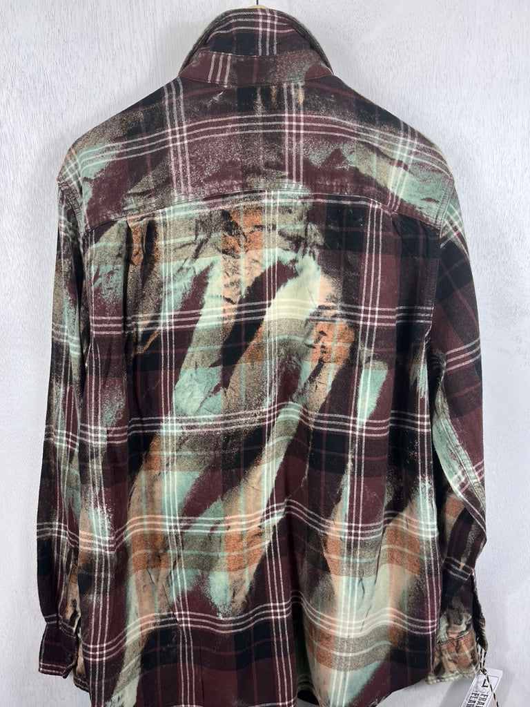 Vintage Aubergine, Seafoam Green and Peach Flannel Size Large