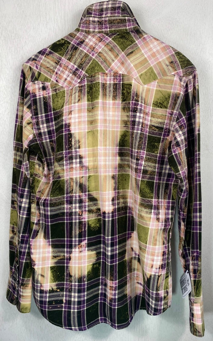 Vintage Western Style Black, Purple and Sage Green Flannel Size Medium